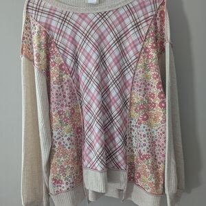 BiBi Pink Floral and Plaid Sweater
